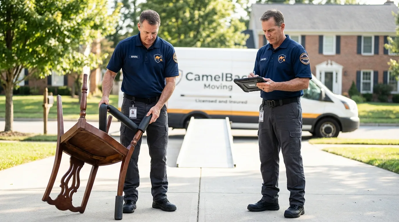 Movers inspecting furniture for damage prevention before loading in Whitesburg, KY