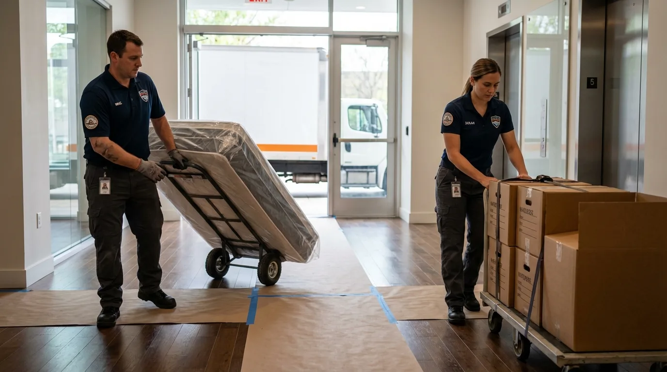 Professional apartment movers loading elevator in Whitesburg, KY